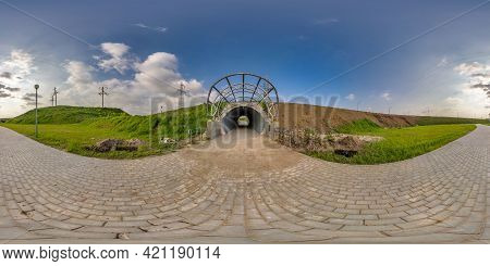 Full Spherical Hdri Panorama 360 Degrees Angle View On Pedestrian Footpath And Bicycle Lane Path Nea