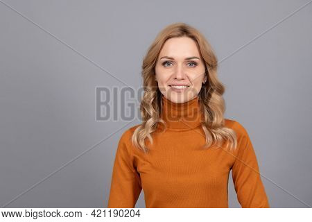 Close Up Portrait Of Pretty Woman Curly Blonde Hair