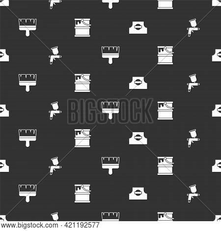 Set Spray Can Nozzle Cap, Paint Spray Gun, Brush And Bucket On Seamless Pattern. Vector