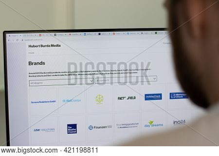 New York, Usa - 1 May 2021: Hubert Burda Media Company Website On Screen, Illustrative Editorial