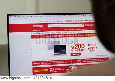 New York, Usa - 1 May 2021: Lojas Americanas Company Website On Screen, Illustrative Editorial