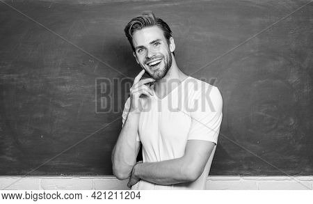 Master Of Simplification. Man Teacher In Front Of Chalkboard. Back To School. Advantages For Male El