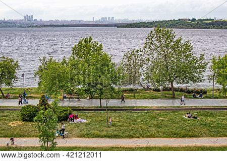 Kanarya,istanbul,turkey-may 20,2021.town And Nature View From Kucukcekmece Lake Shore Suburban Town 