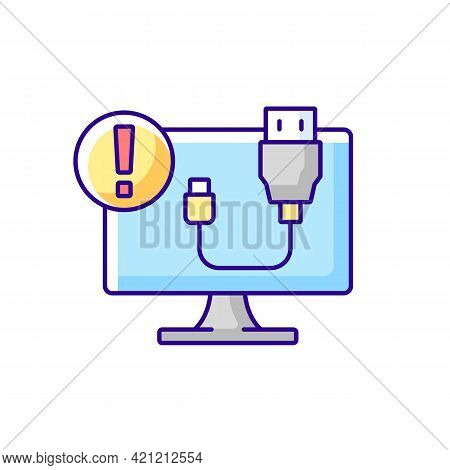 Usb Does Not Work Rgb Color Icon. Cable Connection Issue. Desktop Computer Problem. Software Error S
