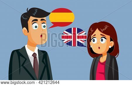 Businessman And Businesswoman Trying To Negotiate In Different Languages