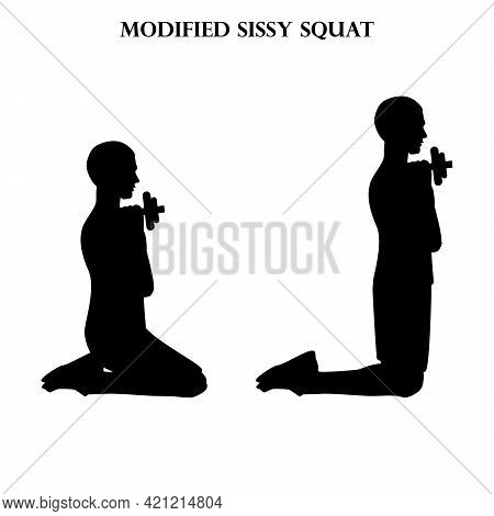 Modified Sissy Squat Exercise Strength Workout Illustration Silhouette On The White Background. Vect