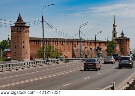 Wall Of The Kolomna Kremlin Of Red Brick And Marinkin Tower