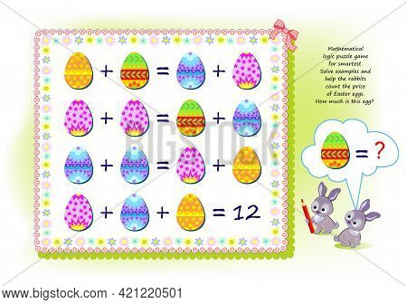 Mathematical Logic Puzzle Game For Smartest. Solve Examples And Help The Rabbits Count The Price Of 