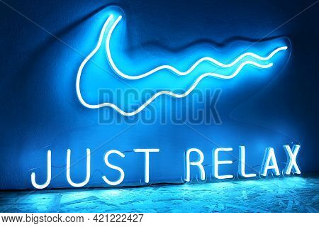 Blue Neon Sign Just Relax. Trendy Style. Neon Sign. Custom Neon. Home Decor.