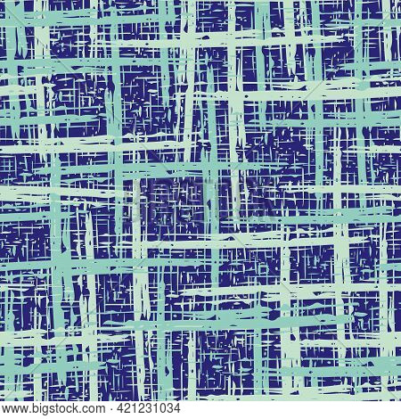 Abstract Canvas Textured Vector Seamless Pattern Background. Monochome Blue Backdrop With Painterly 