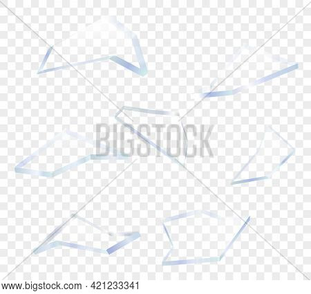 Shards Of Broken Sharp Glass Pieces With Transparency. Vector Cracked Elements.