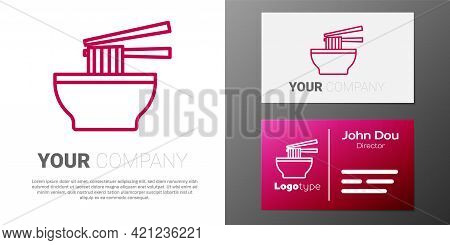 Logotype Line Asian Noodles In Bowl And Chopsticks Icon Isolated On White Background. Street Fast Fo