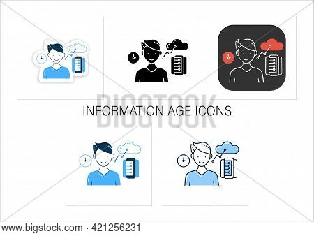 Information Age Icons Set. Opportunities For Individuals To Process Information Freely.collection Of