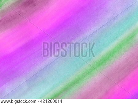 Watercolor Paint Abstract Line Gradient Background. Blue, Yellow, Pinc, Violet, Purple, Lilac And Br