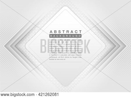 Grey And White Modern Design Geometric Abstract Background With Stripes And Square Frame, Cover Book
