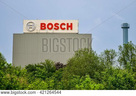 Germany - June 2016: The New Building Of The Bosh Factory Against A Blue Sky, Germany.