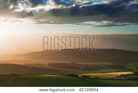 Beautiful English Countryside Landscape Over Rolling Hills