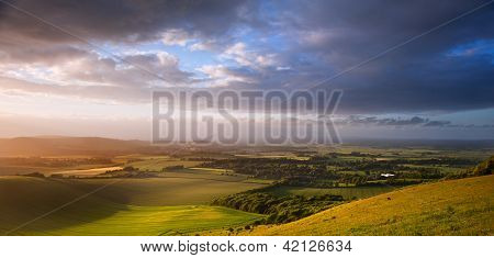 Beautiful English Countryside Landscape Over Rolling Hills