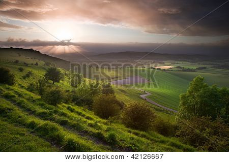 Beautiful English Countryside Landscape Over Rolling Hills