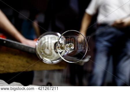 A Glass Master Creates A Vase. Neman Plant, Glass Blowers, Berezovka. Crystal Production, Glass Muse