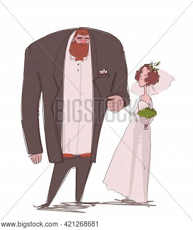 Cute Cartoon Romance Couple - Bride And Groom