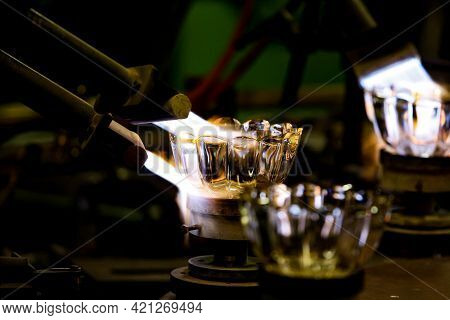A Glass Master Creates A Vase. Neman Plant, Glass Blowers, Berezovka. Crystal Production, Glass Muse