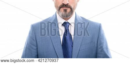 Cropped Grizzled Boss In Businesslike Suit Isolated On White, Formalwear