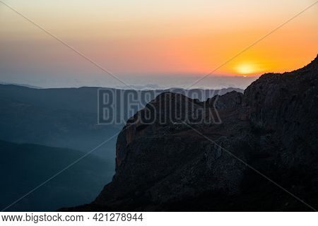 Sunset From Rocca Del Crasto Near Alcara Li Fusi In The Nebrodi Park, Sicily