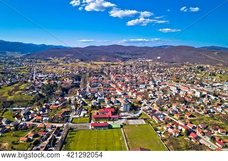 Town Of Ogulin City Center And Dobra River Canyon Aerial Panoramic View, Landscape Of Central Croati