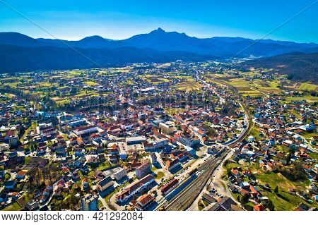 Town Of Ogulin And Klek Mountain Aerial Panoramic View, Landscape Of Central Croatia