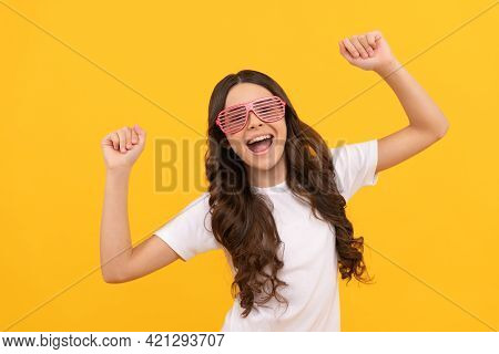 Childhood Happiness. Fancy Party Look. Happy Funny Kid In Glamour Eyeglasses With Rhinestones.