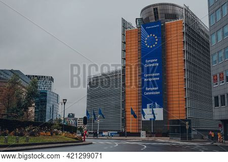 Brussels, Belgium - August 17, 2019: Schuman Roundabout And The Berlaymont, An Office Building In Br