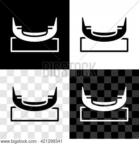 Set Boat Swing Icon Isolated On Black And White, Transparent Background. Childrens Entertainment Pla