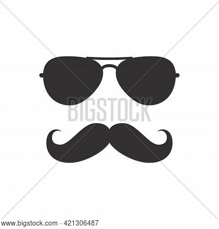 Man Mustache And Sunglasses Icon. Moustache And Glasses, Geek Or Hipster Style.