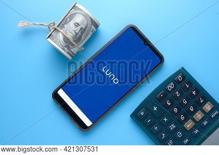 "kuala Lumpur, Malaysia- Circa May, 2021: Famous Crypto Mobile Apps, Luno At Smartphone With Calcula