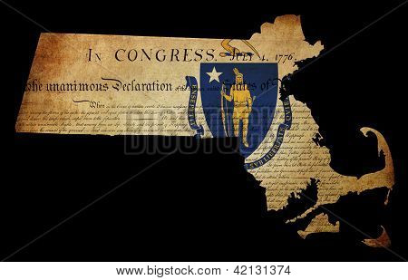 Usa American Massachussetts State Map Outline With Grunge Effect Flag Insert And Declaration Of Inde