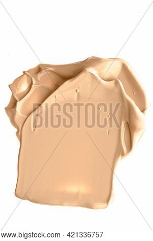 Beige Beauty Cosmetic Texture Isolated On White Background, Smudged Makeup Emulsion Cream Smear Or F
