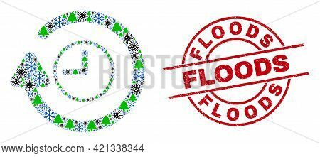 Winter Covid-2019 Mosaic Rotate Clockwise, And Floods Red Round Stamp. Mosaic Rotate Clockwise Is Fo