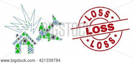 Winter Coronavirus Combination Airplane Disaster, And Loss Red Round Seal. Collage Airplane Disaster