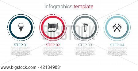 Set Fire Cone Bucket, Hose Reel, Firefighter Axe And . Business Infographic Template. Vector