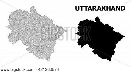 Polygonal Mesh Map Of Uttarakhand State In High Resolution. Mesh Lines, Triangles And Dots Form Map 