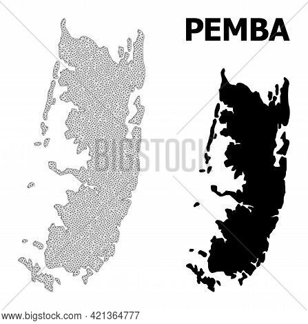 Polygonal Mesh Map Of Pemba Island In High Resolution. Mesh Lines, Triangles And Points Form Map Of 