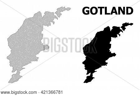 Polygonal Mesh Map Of Gotland Island In High Resolution. Mesh Lines, Triangles And Dots Form Map Of 