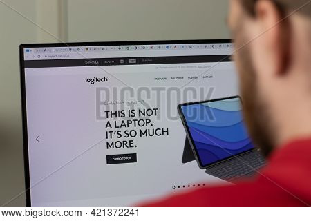 New York, Usa - 1 May 2021: Logitech Company Website With Logo On Screen, Illustrative Editorial