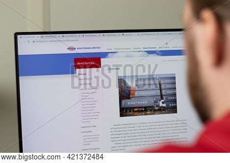 New York, Usa - 1 May 2021: Sinotrans Company Website With Logo On Screen, Illustrative Editorial