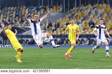 Kyiv, Ukraine - March 28, 2021: Paulus Arajuuri Of Finland Attacks During The Fifa World Cup 2022 Qu