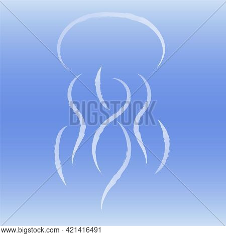 Jellyfish Silhouette In Watercolor Style Vector Illustration On Blue Gradient Background