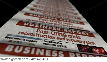 Post-covid Crisis Reconstruction And Recovery Plan Retro Newspaper Illustration