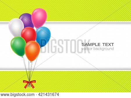 Balloons Colorful Background, Balloon Tied Together With Red Bow, Line Strip On Green Color, Design 