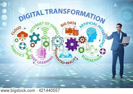 Concept of digital transformation with businessman